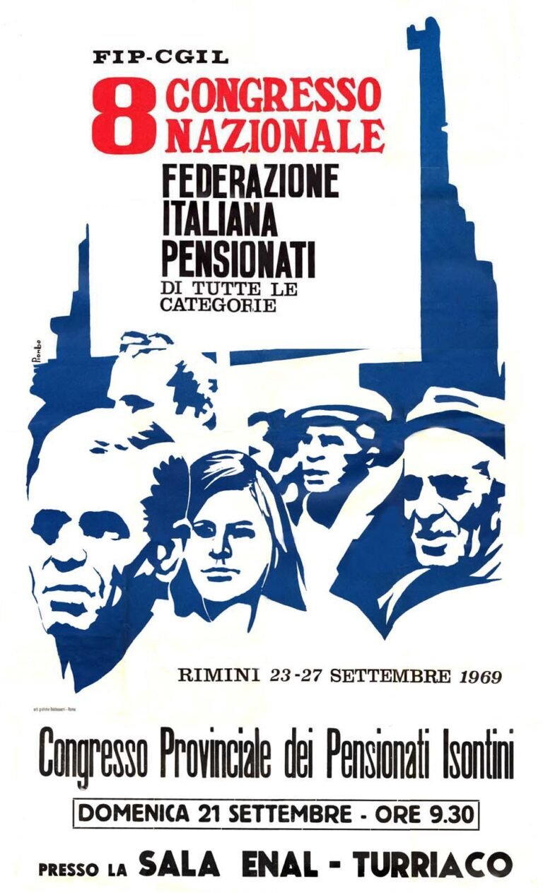 Manifesto 1969 - 8° Congresso provinciale dei pensionati Isontini a Turriaco