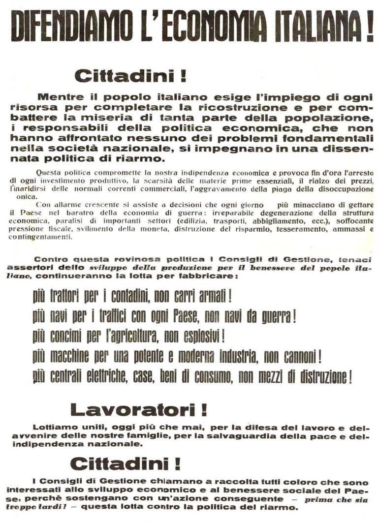 Manifesto 1950 - Consigli di Gestione per lo sviluppo del paese