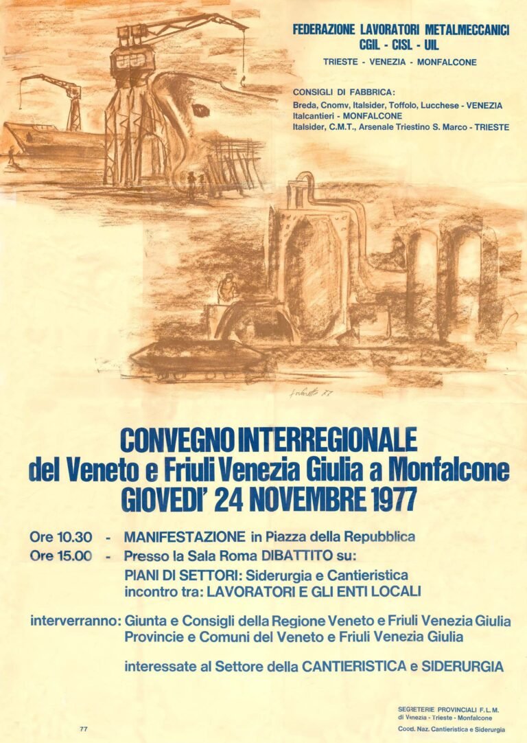 Manifesto 1977 - Convegno interregionale FLM CGIL-CISL-UIL del Veneto e Friuli a Monfalcone