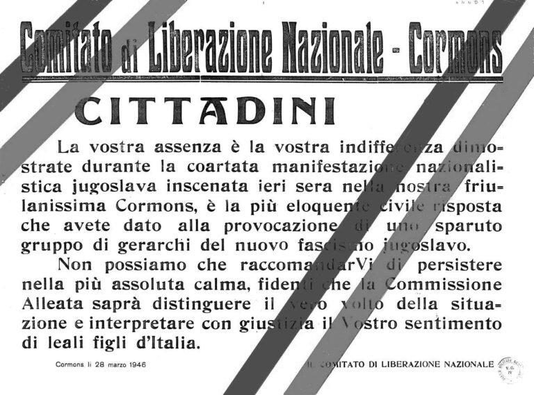 Manifesto 1946 - Comitato di Liberazione Nazionale Cormòns - Indifferenza alla manifestazione