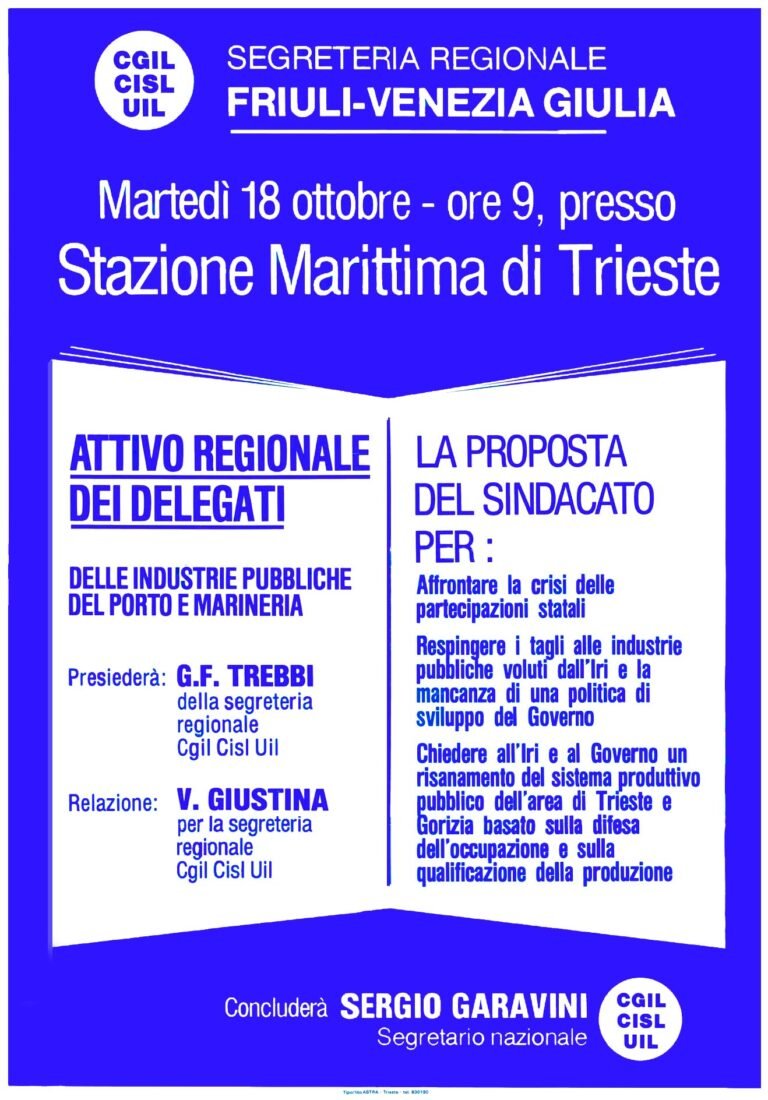 Manifesto 1986 - Attivo regionale dei delegati dell'economia marittima a Trieste